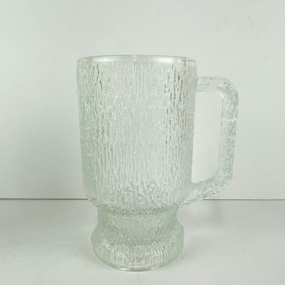 Vintage Indiana Glass Crystal Ice Footed Handled Beer Mug Set of 4 - Picture 2 of 5